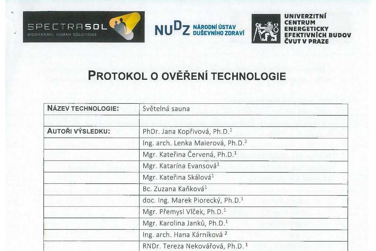 PROTOCOL FOR VERIFICATION OF THE SPECTRASOL LIGHT SAUNA TECHNOLOGY