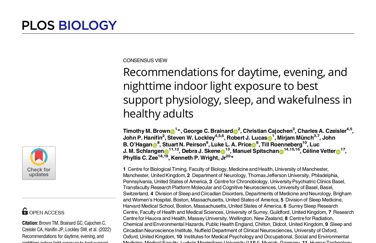 Recommendations for Daily, Evening, and Nighttime Exposure to Indoor Light for Optimal Support of Physiology, Sleep, and Wakefulness